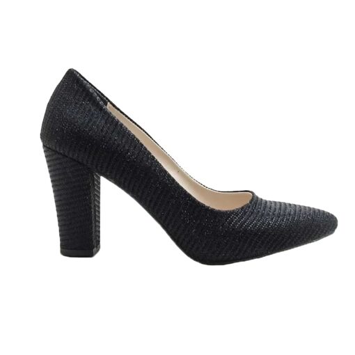 Black Glitter Block Heel Shoes MA-023