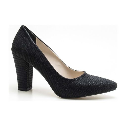 Black Glitter Block Heel Shoes MA-023