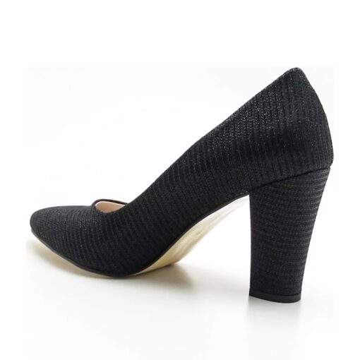 Black Glitter Block Heel Shoes MA-023