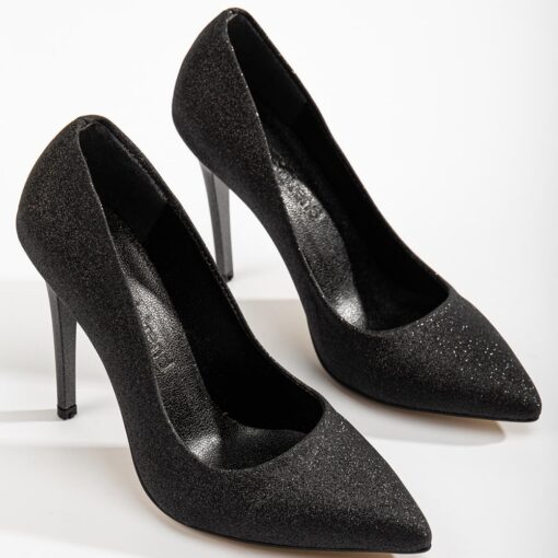 Black Glitter Stiletto High Heel Shoes for Women MA-021