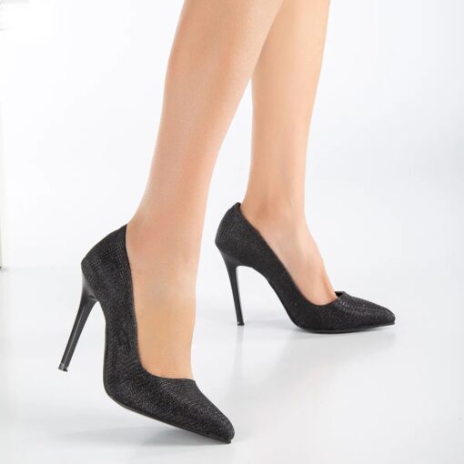 Black Glitter Stiletto High Heel Shoes for Women MA-021