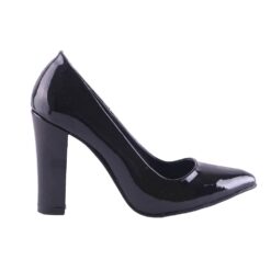 Black Shiny Block Heel Shoes MA-023