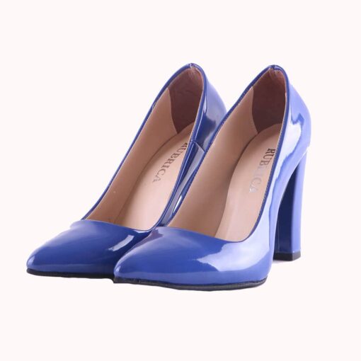 Blue Shiny Block Heel Shoes MA-023