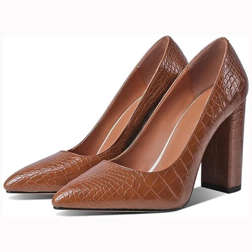 Brown Crocodile Block Heel Shoes MA-023