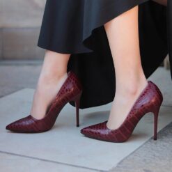 Burgundy Crocodile Stiletto High Heel Shoes for Women MA-021