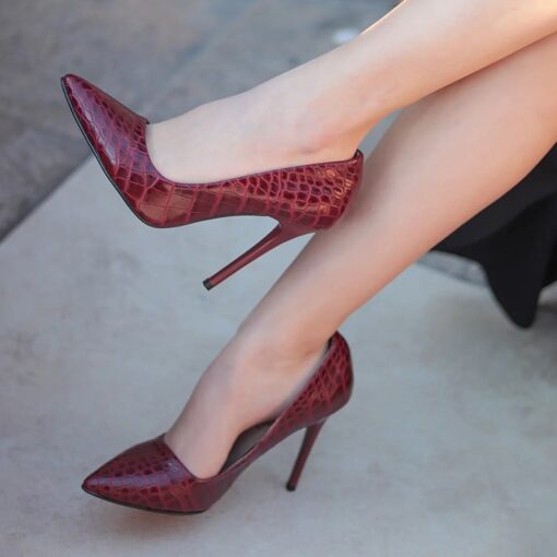 Burgundy Crocodile Stiletto High Heel Shoes for Women MA-021