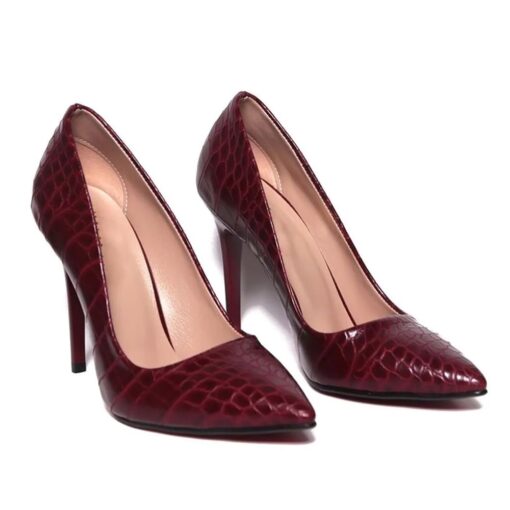 Burgundy Crocodile Stiletto High Heel Shoes for Women MA-021