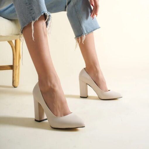 Cream Block Heel Shoes MA-023