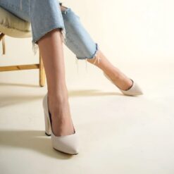 Cream Block Heel Shoes MA-023