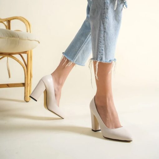 Cream Block Heel Shoes MA-023