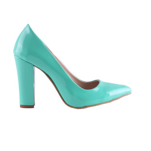 Green Shiny Block Heel Shoes MA-023