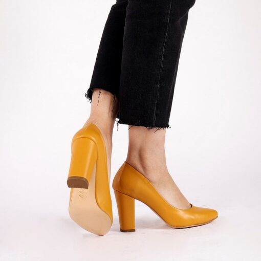 Mustard Glitter Block Heel Shoes MA-023