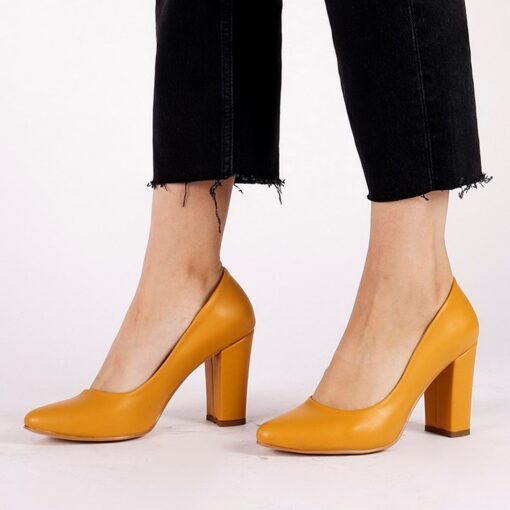 Mustard Glitter Block Heel Shoes MA-023