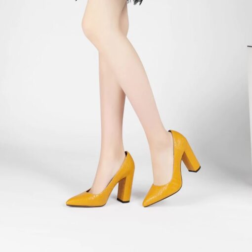 Mustard Crocodile Block Heel Shoes MA-023