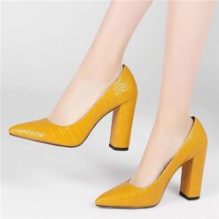 Mustard Crocodile Block Heel Shoes MA-023