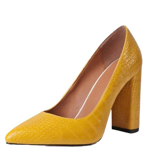 Mustard Crocodile Block Heel Shoes MA-023