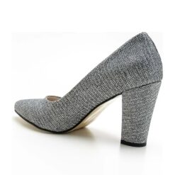 Platinum Glitter Block Heel Shoes MA-023