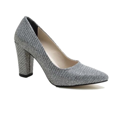 Platinum Glitter Block Heel Shoes MA-023