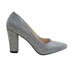 Platinum Glitter Block Heel Shoes MA-023