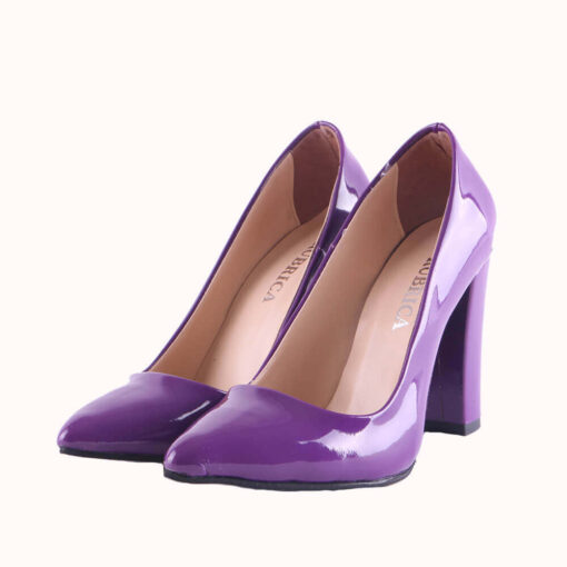 Purple Shiny Block Heel Shoes MA-023