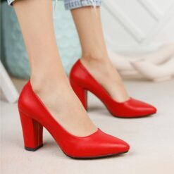 Red Block Heel Shoes MA-023