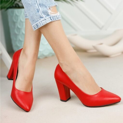 Red Block Heel Shoes MA-023