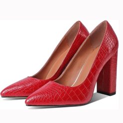 Red Crocodile Block Heel Shoes MA-023