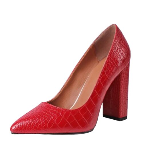 Red Crocodile Block Heel Shoes MA-023