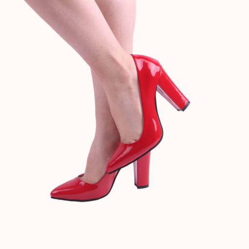 Red Shiny Block Heel Shoes MA-023