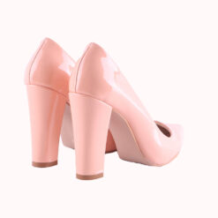 Salmon Shiny Block Heel Shoes