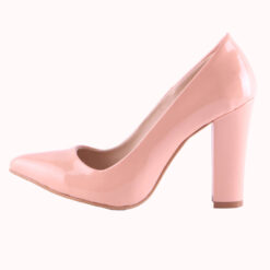 Salmon Shiny Block Heel Shoes