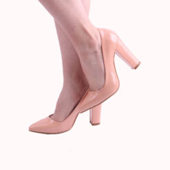 Salmon Shiny Block Heel Shoes