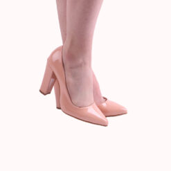 Salmon Shiny Block Heel Shoes