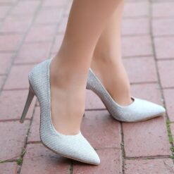 Silver Glitter Stiletto High Heel Shoes for Women MA-021