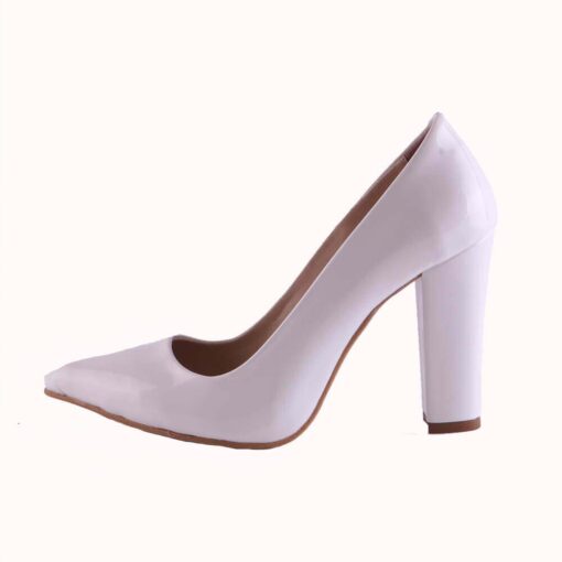 White Shiny Block Heel Shoes MA-023