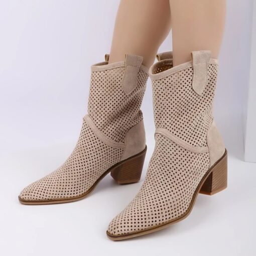 Beige Heeled Cowboy Boots RA-8012