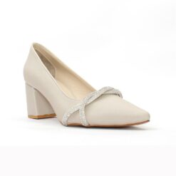 Beige Satin Bow Heels for Women MA-042