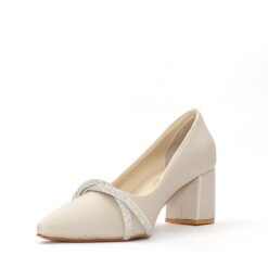 Beige Satin Bow Heels for Women MA-042