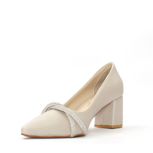 Beige Satin Bow Heels for Women MA-042