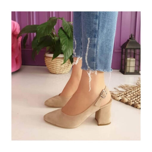 Beige Suede Ankle Strap Heels for Women MA-028