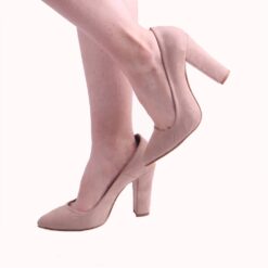 Beige Suede Block Heel Shoes MA-023