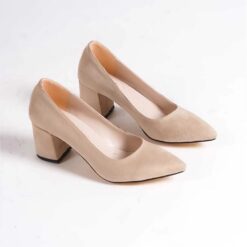 Beige Suede Low Heel Dress Shoes for Women MA-024