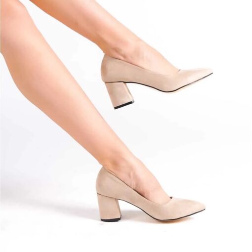 Beige Suede Low Heel Dress Shoes for Women MA-024