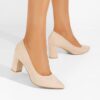 Beige Suede Low Heel Dress Shoes for Women MA-024