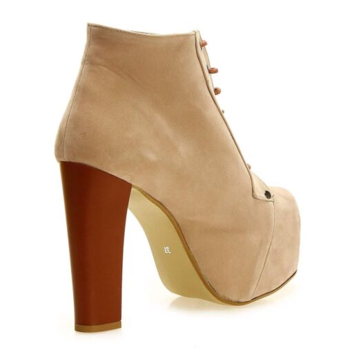 Beige Suede Platform Heeled Boots RA-010