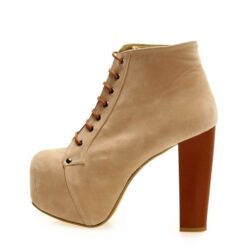 Beige Suede Platform Heeled Boots RA-010