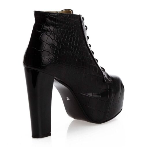 Black Crocodile Platform Heeled Boots RA-010