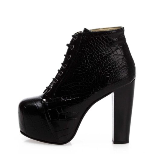 Black Crocodile Platform Heeled Boots RA-010