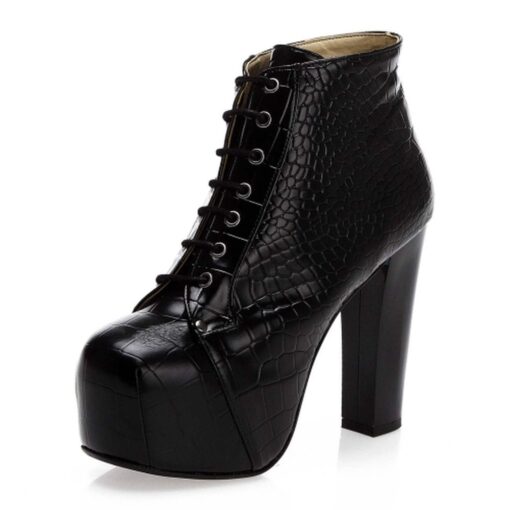 Black Crocodile Platform Heeled Boots RA-010