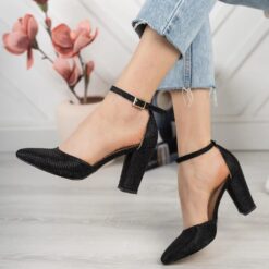 Black Glitter Ankle Strap Pumps for Women RA-062